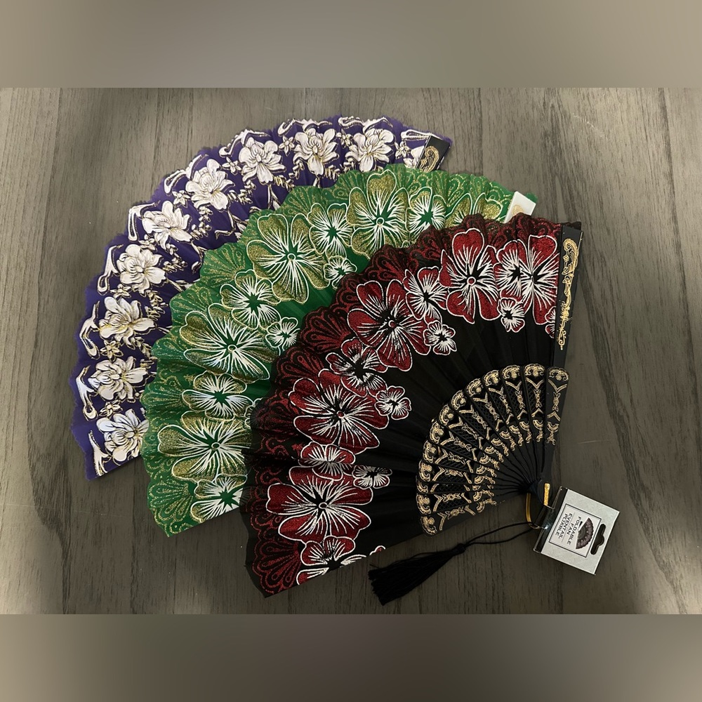 Bundle of 3 handpainted folding fans